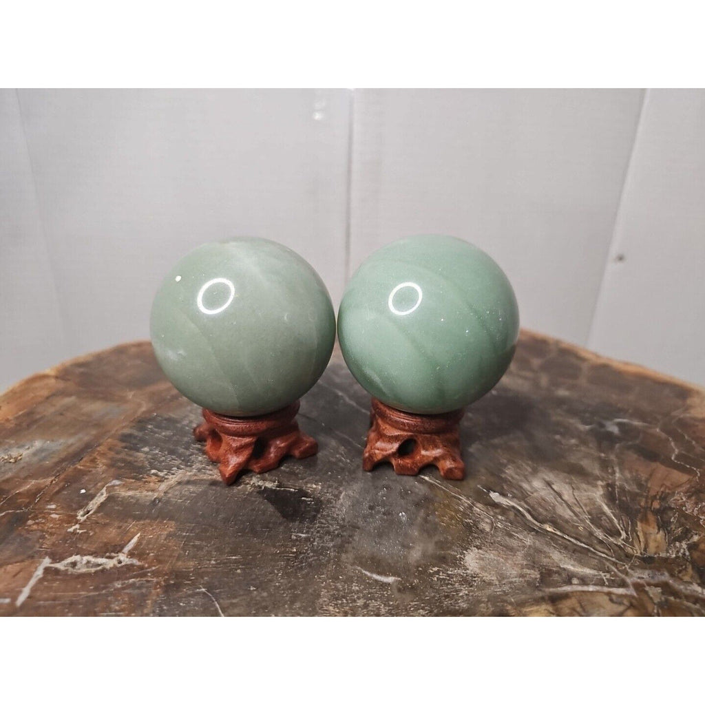 1.88LB 2Pcs A Set Of Natural Jade Crystal Jasper Sphere Ball Polished W/Stands