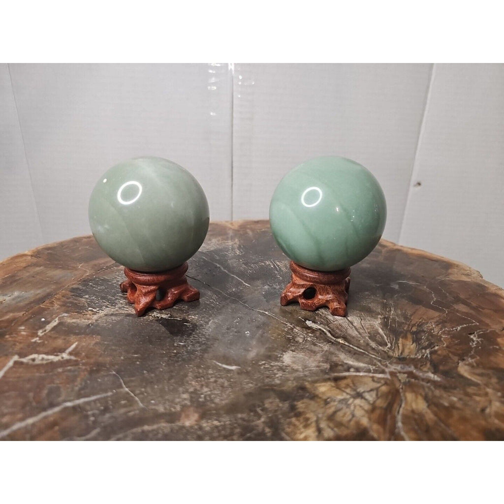 1.88LB 2Pcs A Set Of Natural Jade Crystal Jasper Sphere Ball Polished W/Stands