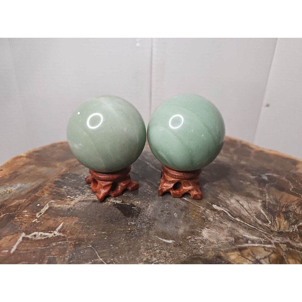 1.88LB 2Pcs A Set Of Natural Jade Crystal Jasper Sphere Ball Polished W/Stands