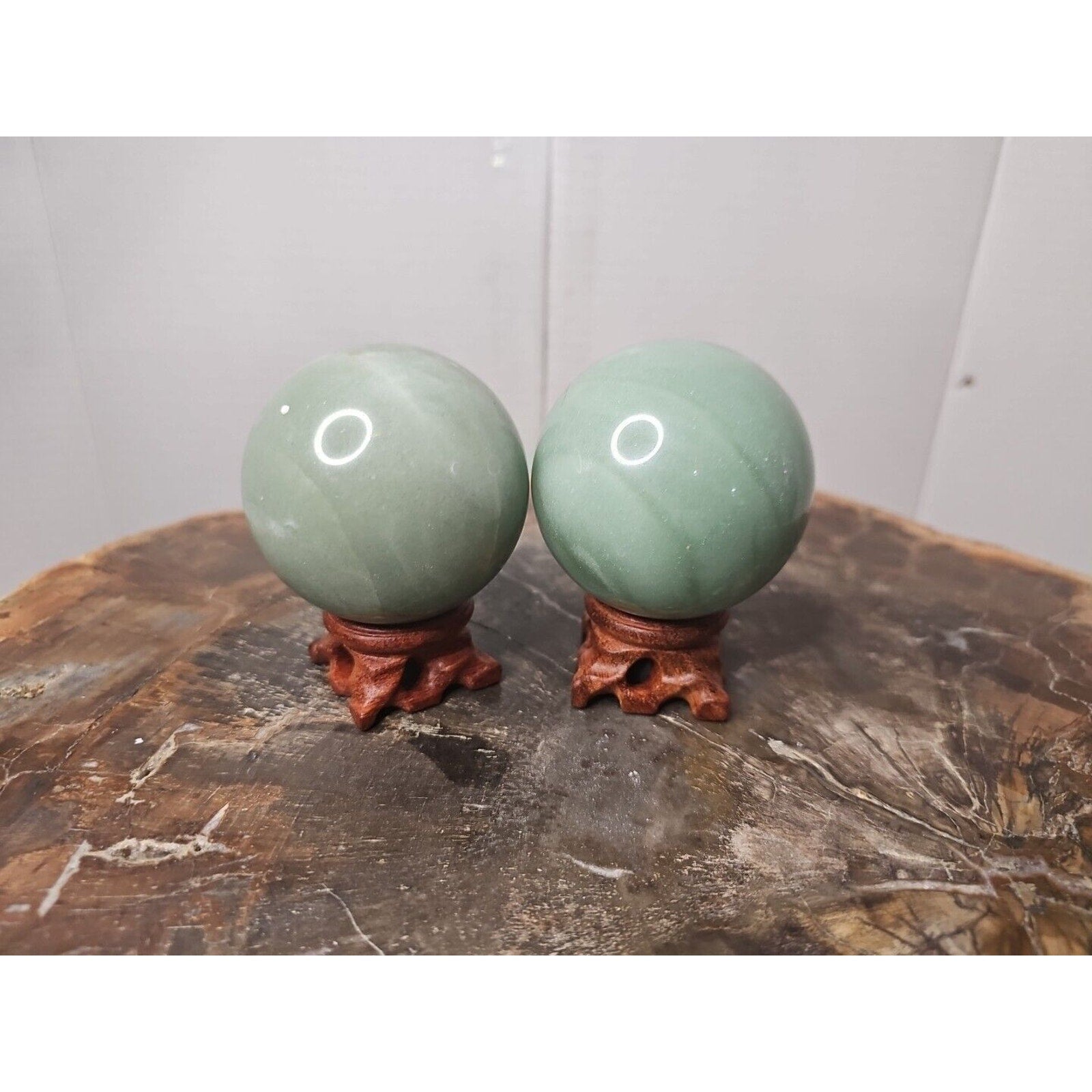 1.88LB 2Pcs A Set Of Natural Jade Crystal Jasper Sphere Ball Polished W/Stands