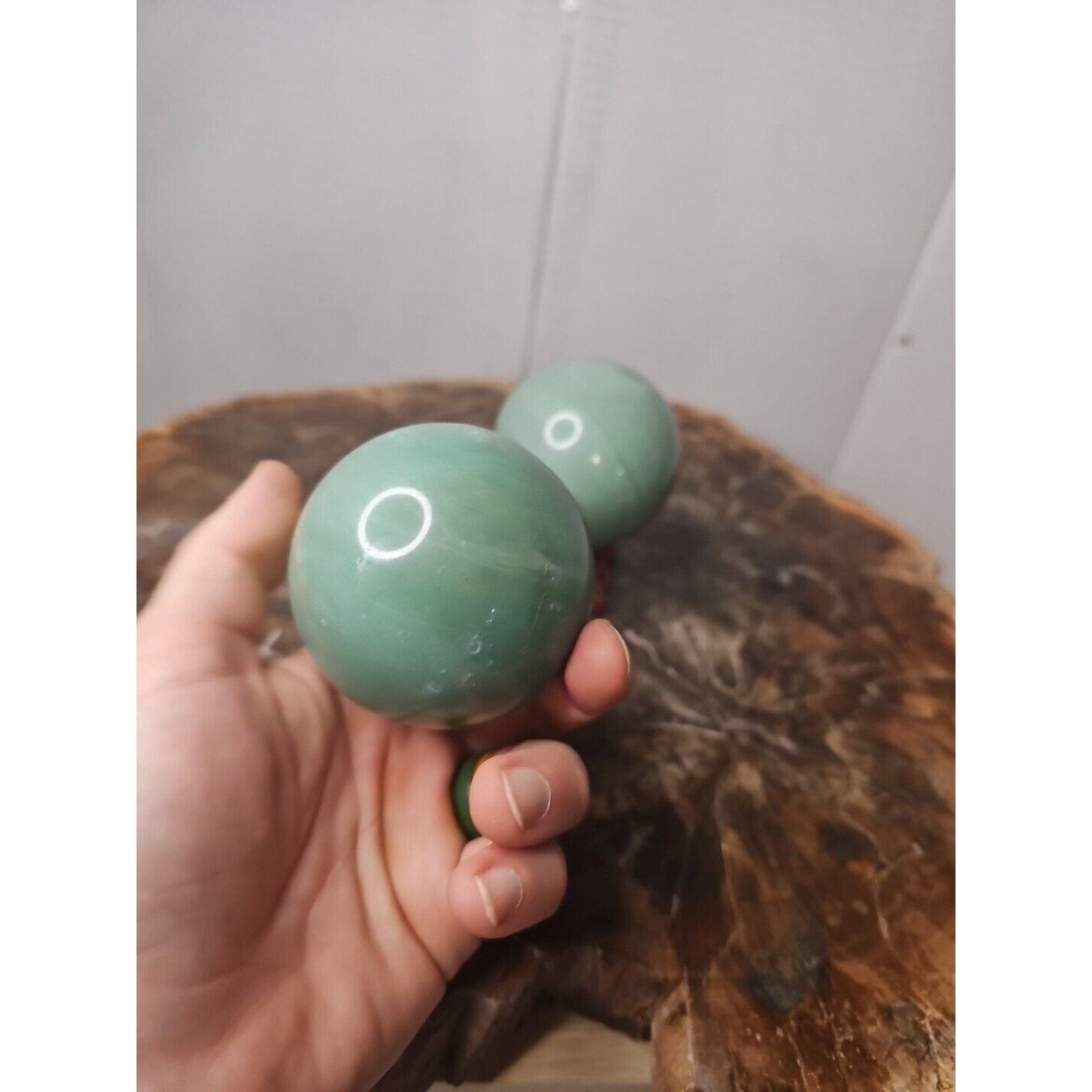 1.88LB 2Pcs A Set Of Natural Jade Crystal Jasper Sphere Ball Polished W/Stands