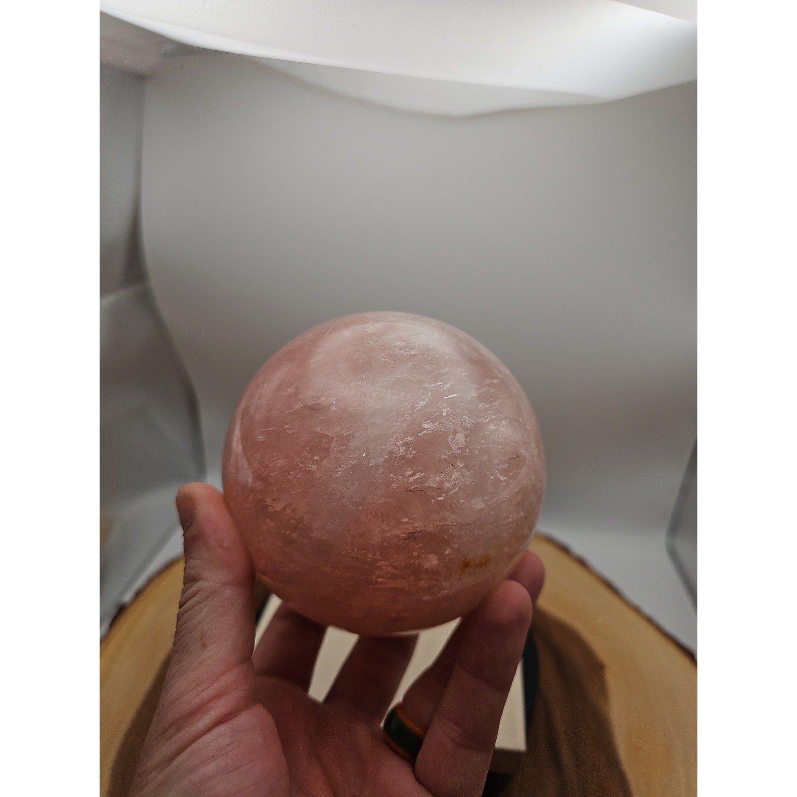 3.04LB Natural Pink Rose Quartz Crystal Sphere 98-107mm W/stand