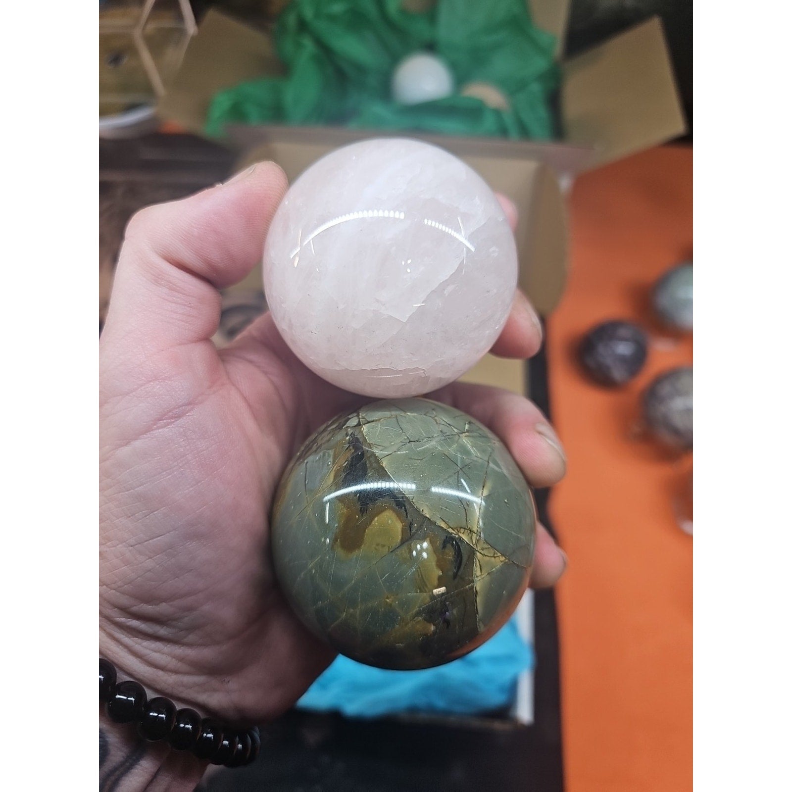 Ocean Jasper Spheres 60mm+ Set Of 2 Random Selection W/stands