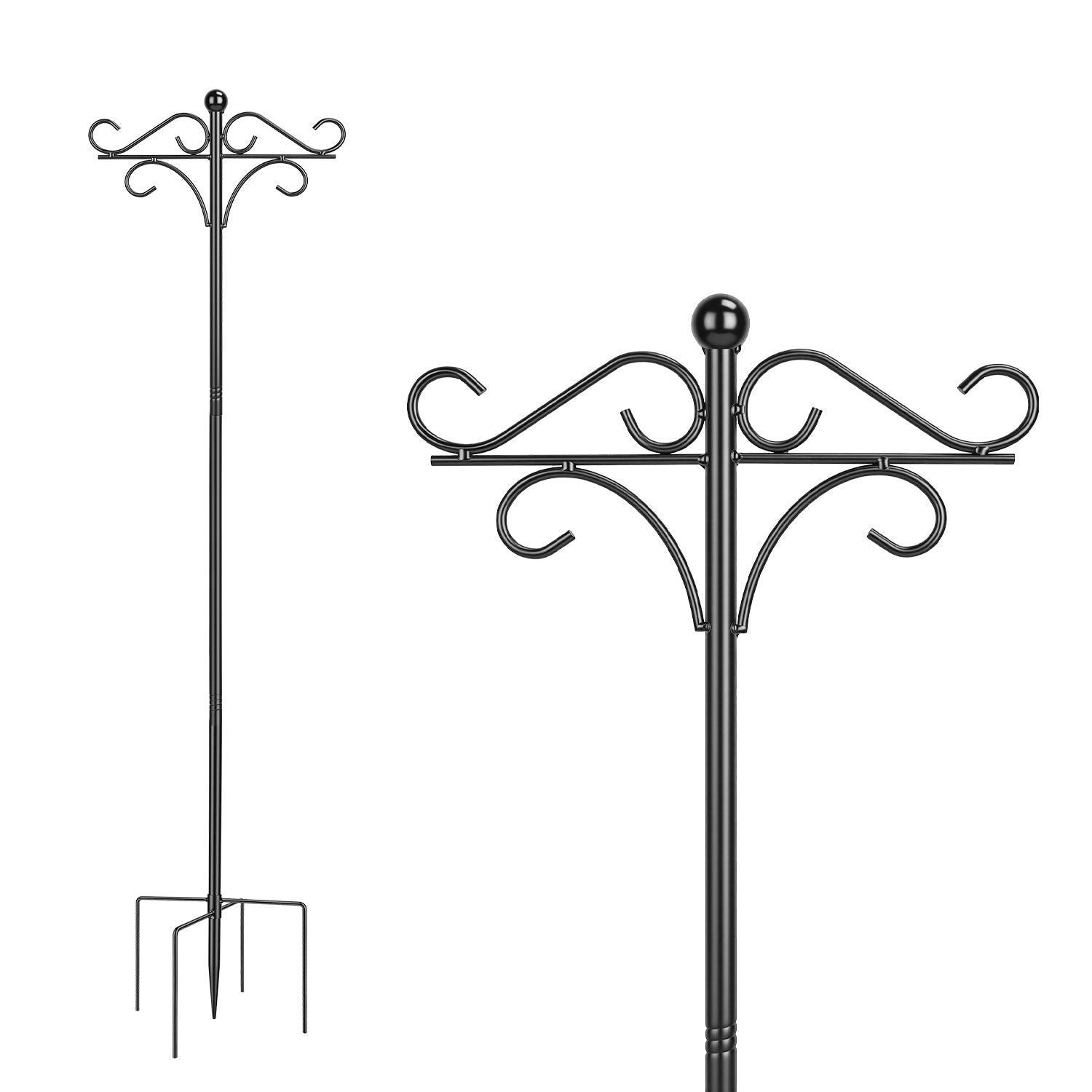 2 Packs 91in Heavy Duty Double Shepherds Hook Bird Feeder Pole Garden Hanging Holder with 5 Adjustable Height 5 Prong Base for Bird Feeder Garden Plan