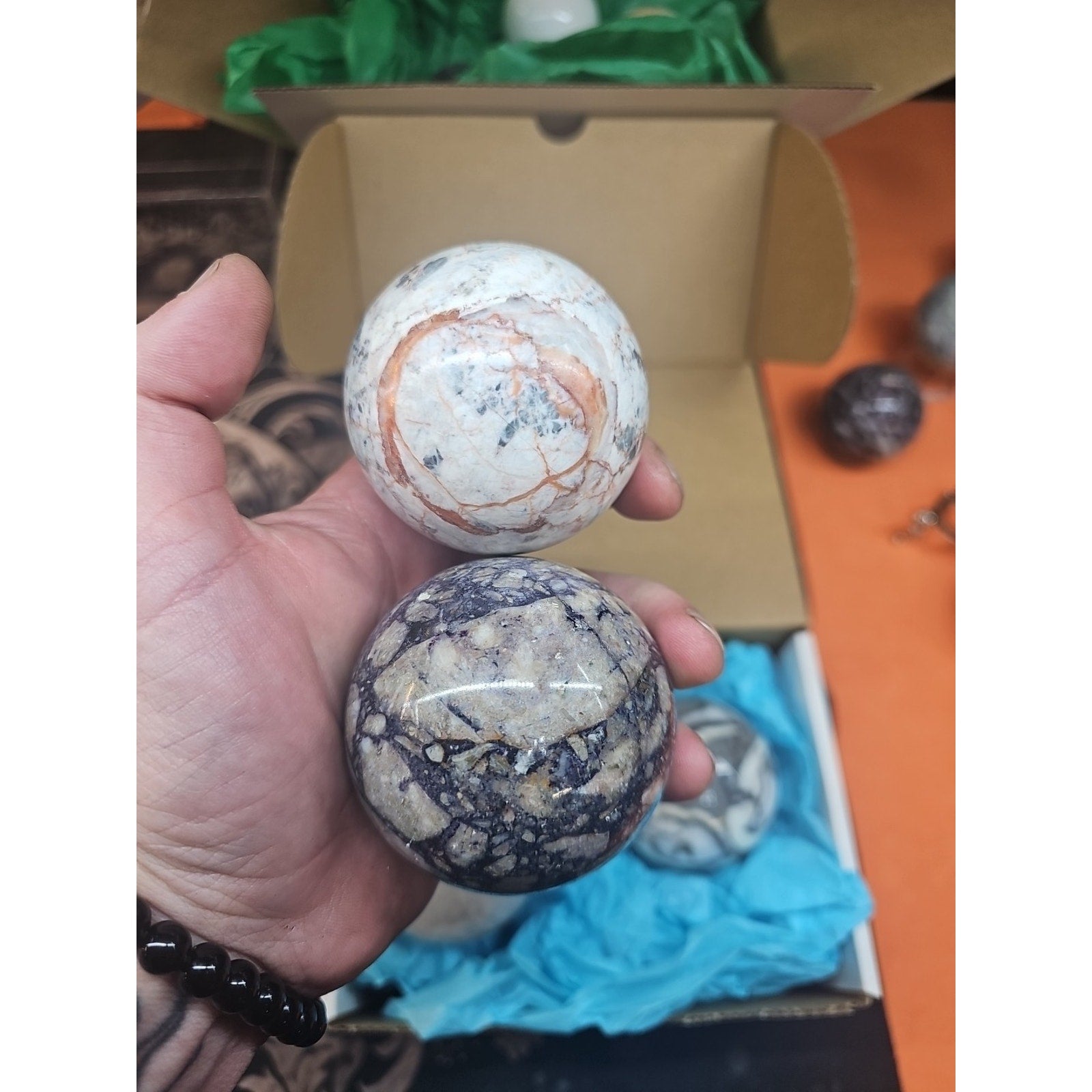 Ocean Jasper Spheres 60mm+ Set Of 2 Random Selection W/stands