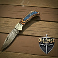 Handmade Damascus Pocket Knife, 3" Blade, Pakka Wood Handle