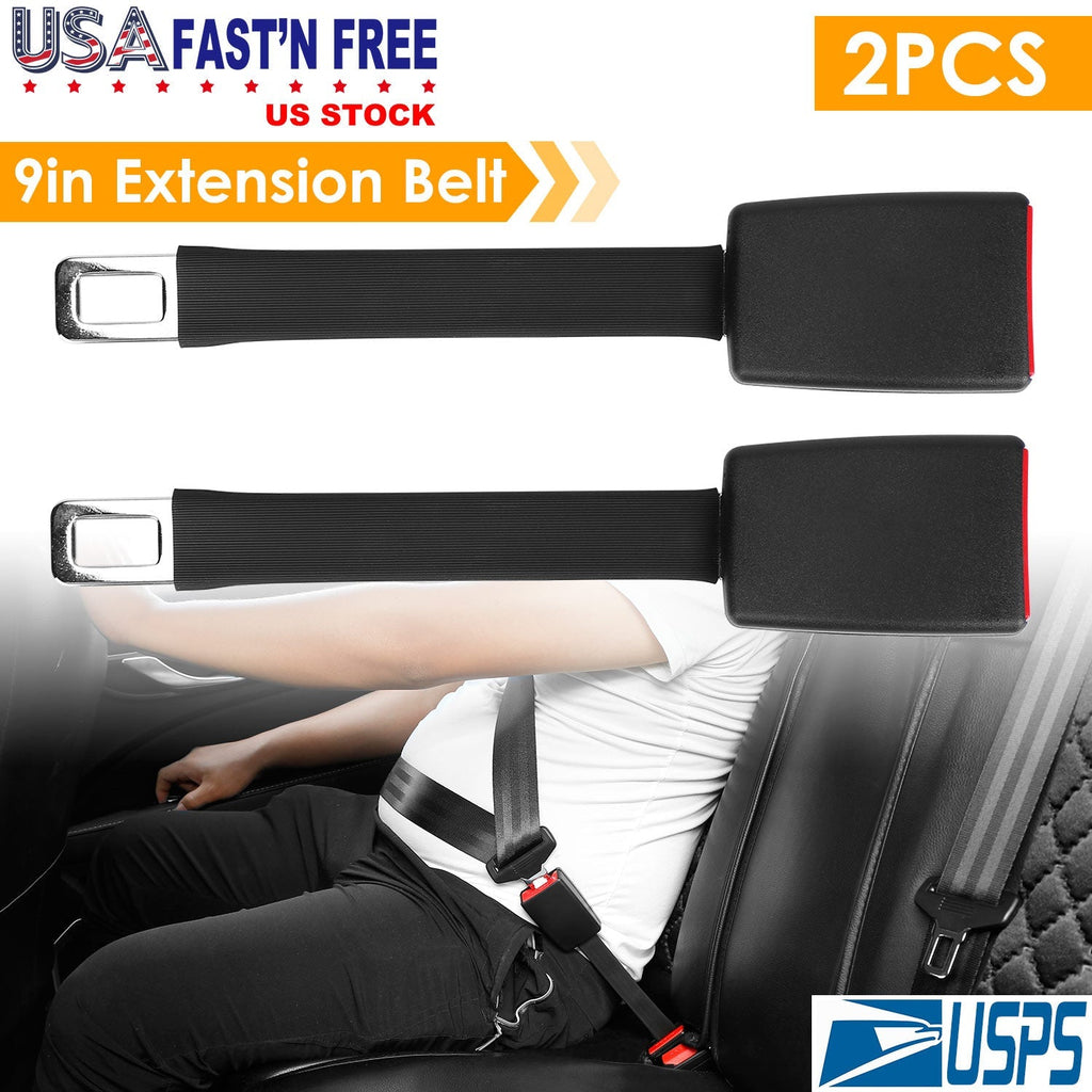 2Pcs Car Seat Belt Extender 9in Buckle Tongue Webbing Extension Safety Belt Auto Belt Clip Lengthening