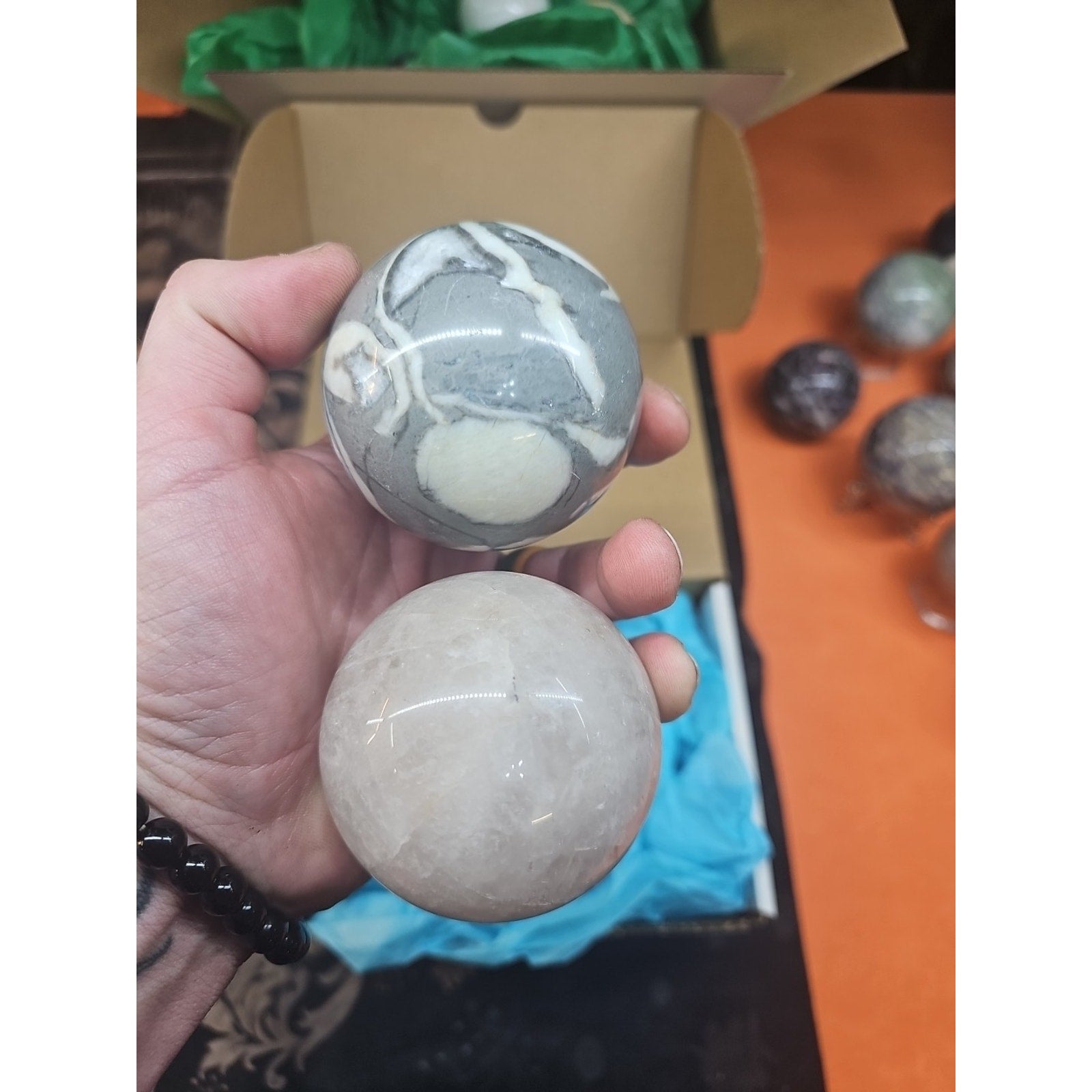 Ocean Jasper Spheres 60mm+ Set Of 2 Random Selection W/stands