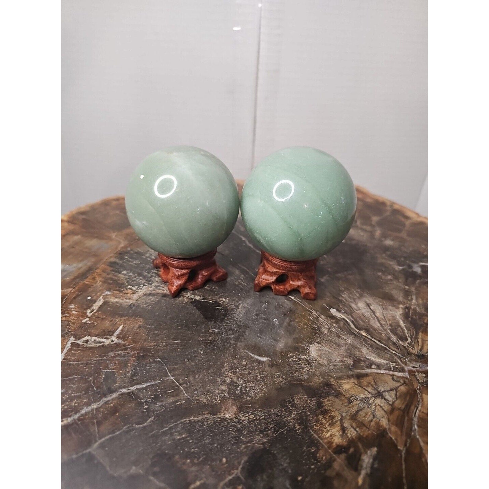 1.88LB 2Pcs A Set Of Natural Jade Crystal Jasper Sphere Ball Polished W/Stands