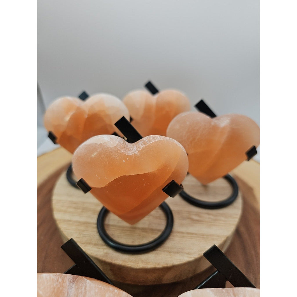 Peach Selenite Palm Stone W/stand 1each