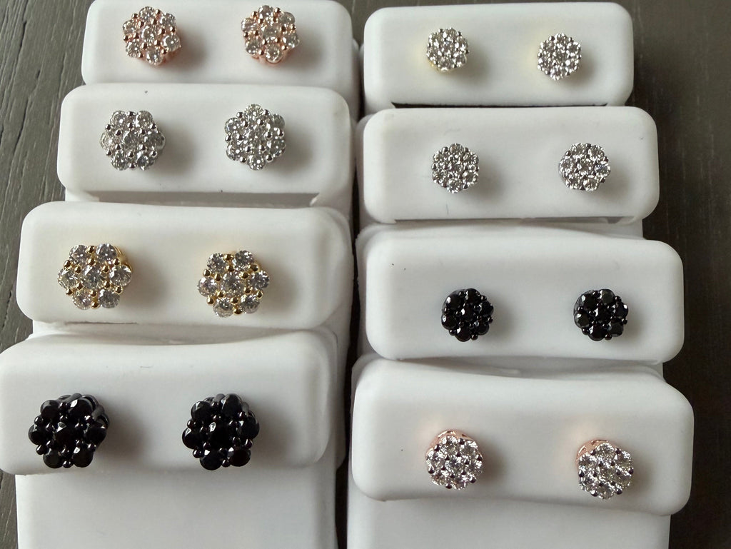 Silver & Moissanite flowers 4 sizes, 4 colors