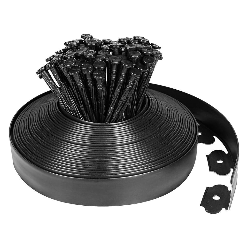 100FT Non-Digging Plastic Garden Edging Kit Plastic Garden Border with 90 Spikes 2In Tall Border Edging for Garden Lawn Yard Flower Beds