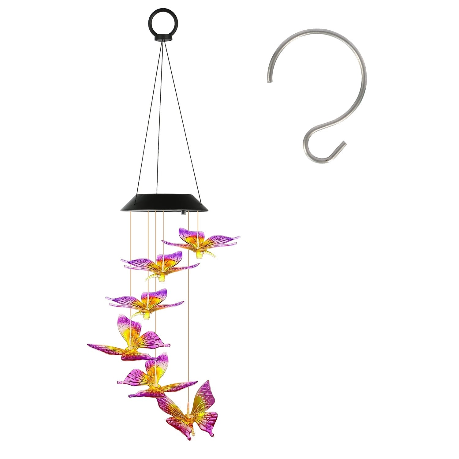 2Pack Solar Butterfly Wind Chimes 7 Color Changing Wind Chimes for Outside IPX4 Waterproof Outdoor Garden Yard Decor