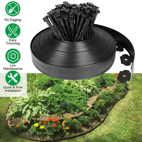 100FT Non-Digging Plastic Garden Edging Kit Plastic Garden Border with 90 Spikes 2In Tall Border Edging for Garden Lawn Yard Flower Beds