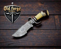 Custom Handmade Forged Damascus Knife – Stag & Bone Handle