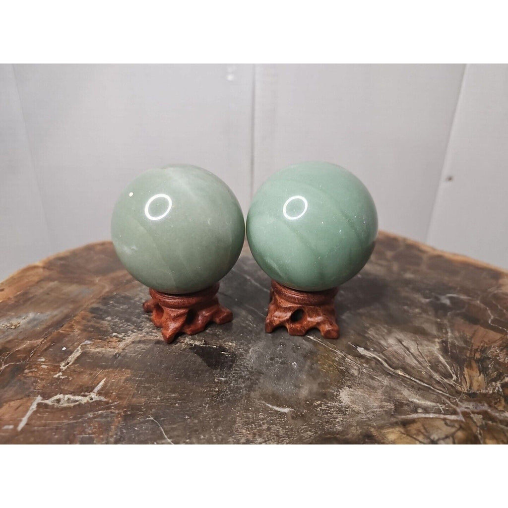 1.88LB 2Pcs A Set Of Natural Jade Crystal Jasper Sphere Ball Polished W/Stands