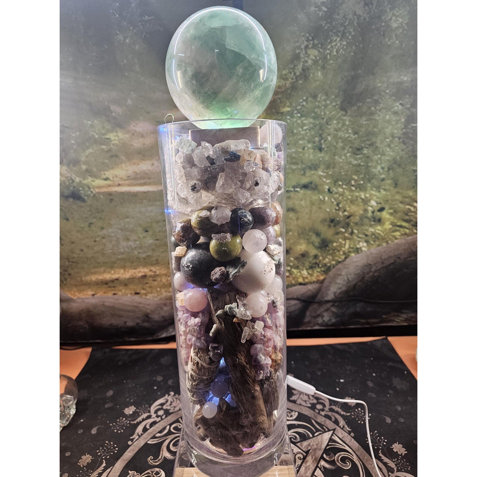 22lb Mixed Crystal Vase Collection - LED Fluorite Sphere & Amethyst | CrystalCloud Company