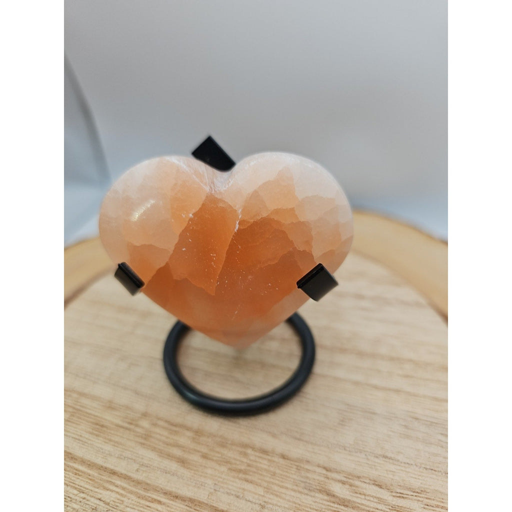 Peach Selenite Palm Stone W/stand 1each