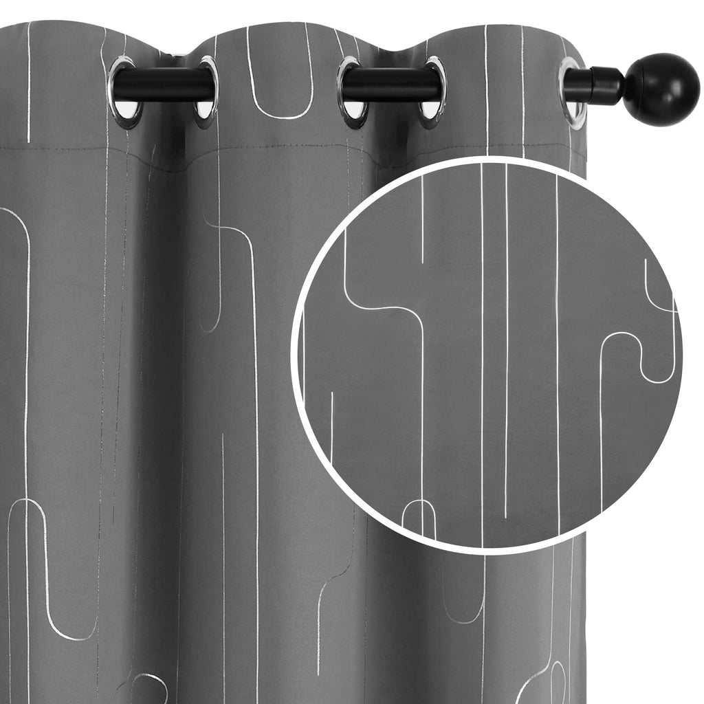 Room Darkening Curtains with Line Foil Print, 2 Panels