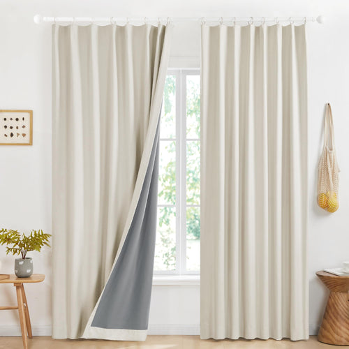 100% Blackout Pinch Pleat Curtains, Cream, 2 Panels