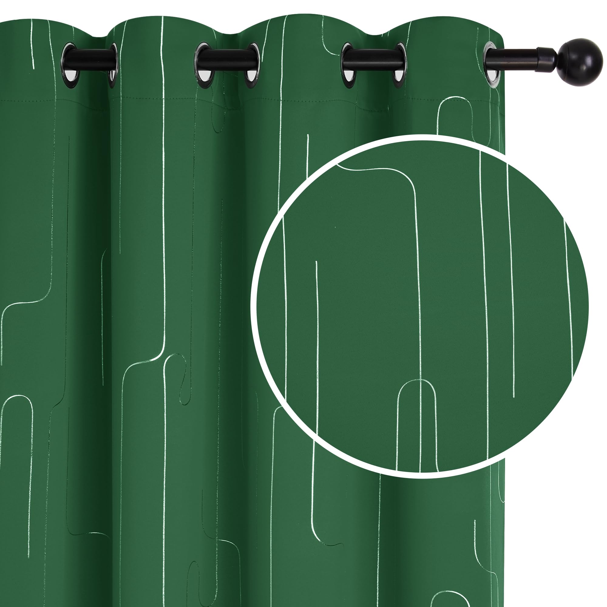 Room Darkening Curtains with Line Foil Print, Navy Blue, 2 Panels