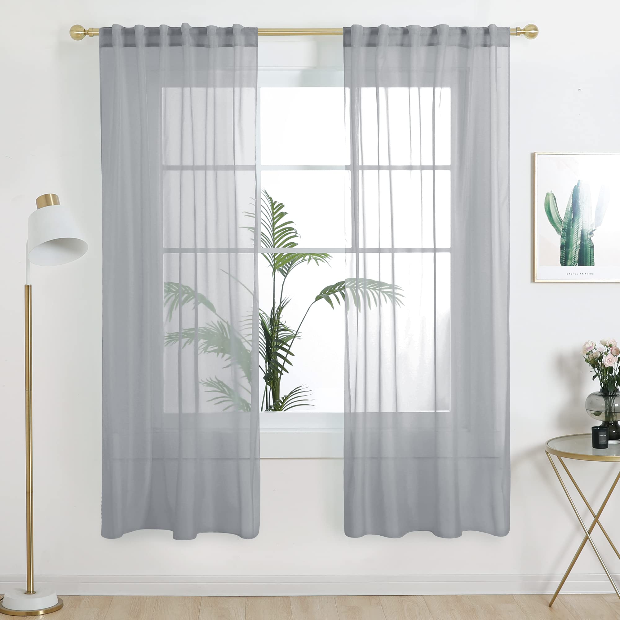 Semi-Transparent White Sheers, 52x63 Inch