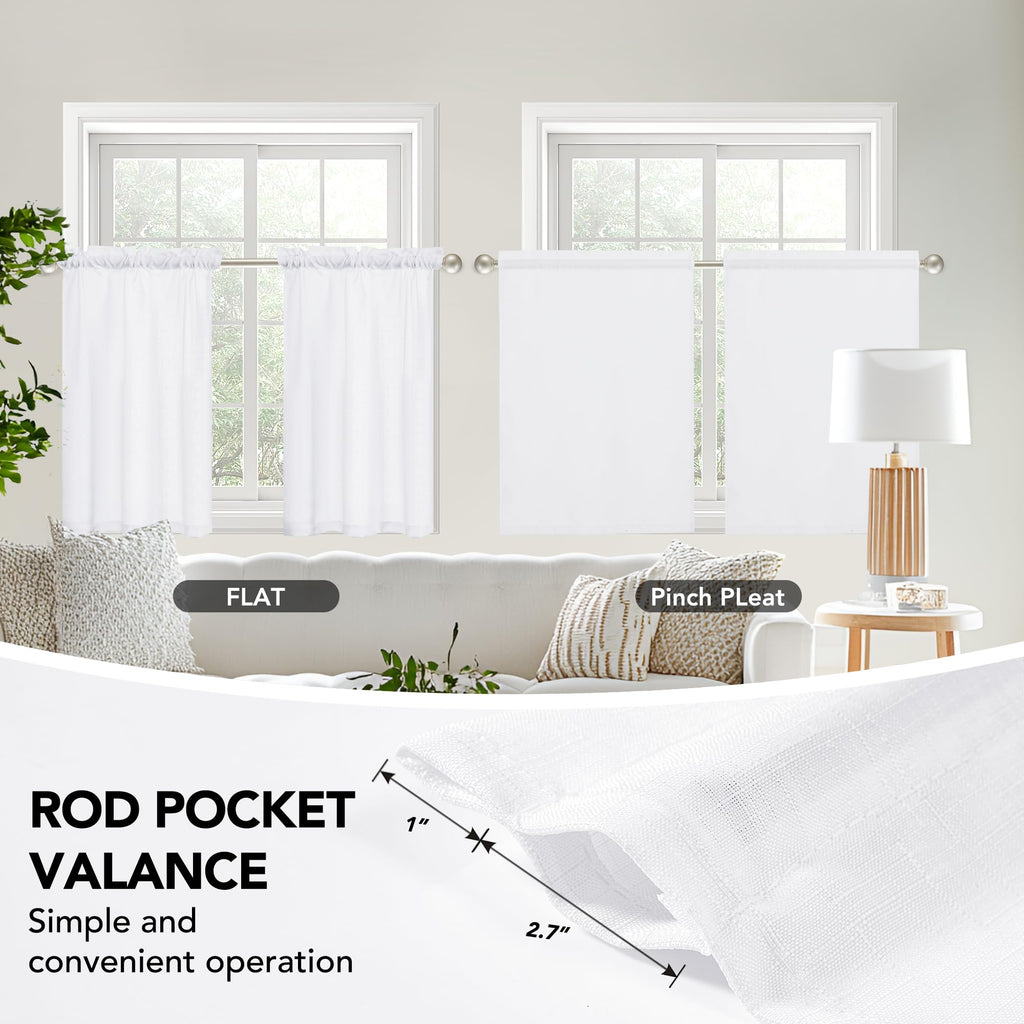Linen Look Thermal Privacy Cafe Curtains, 2 Panels