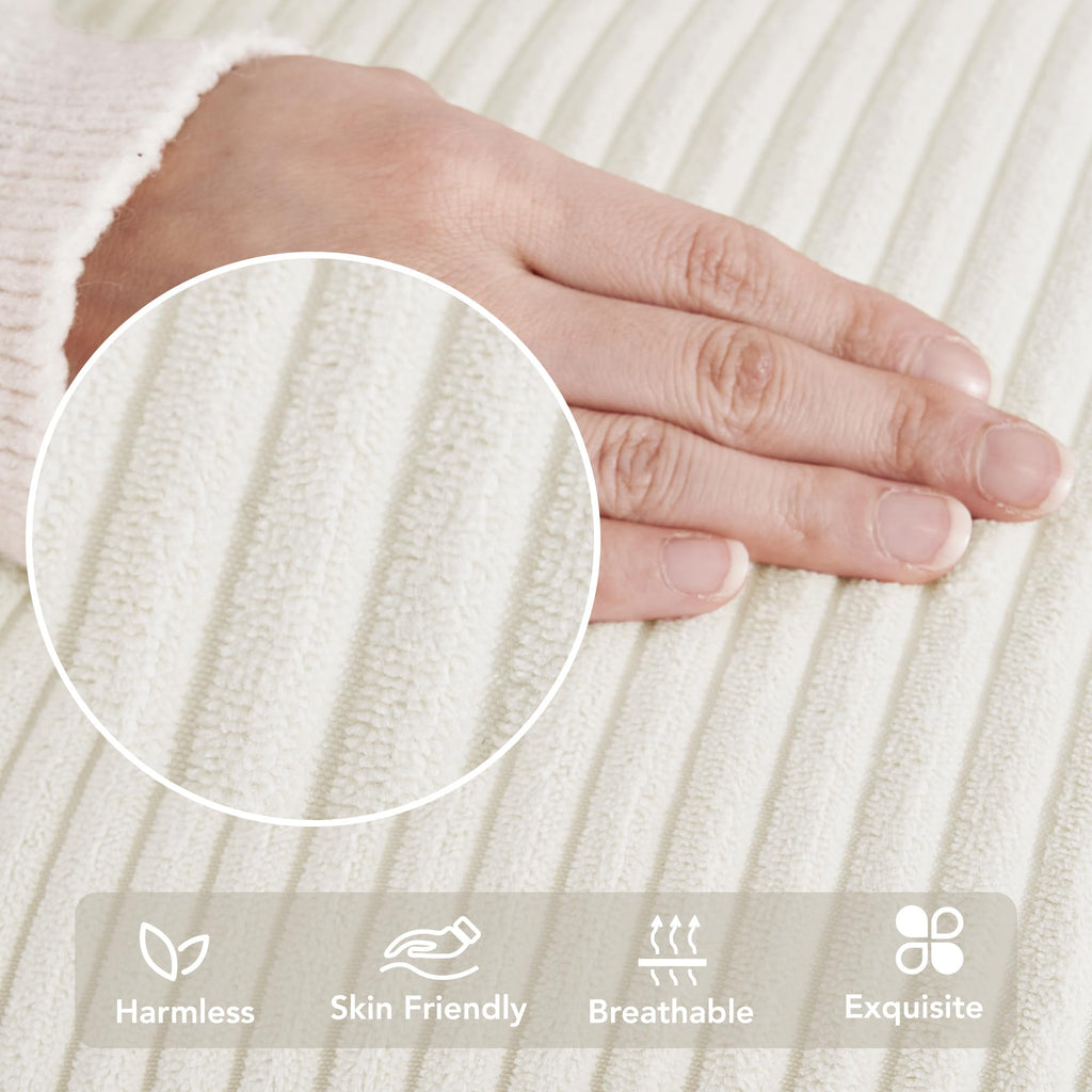 Corduroy Throw Pillow Covers, Cream White, 4PCS