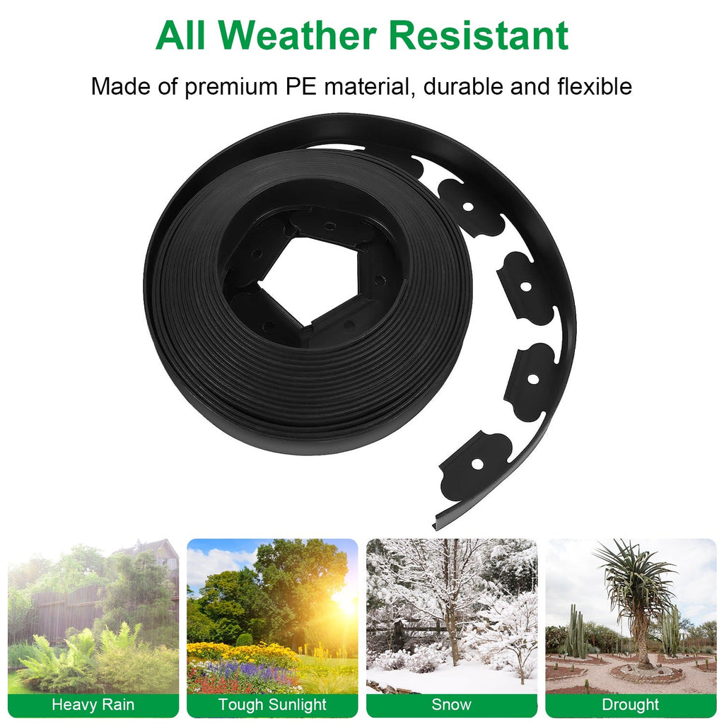 100FT Non-Digging Plastic Garden Edging Kit Plastic Garden Border with 90 Spikes 2In Tall Border Edging for Garden Lawn Yard Flower Beds