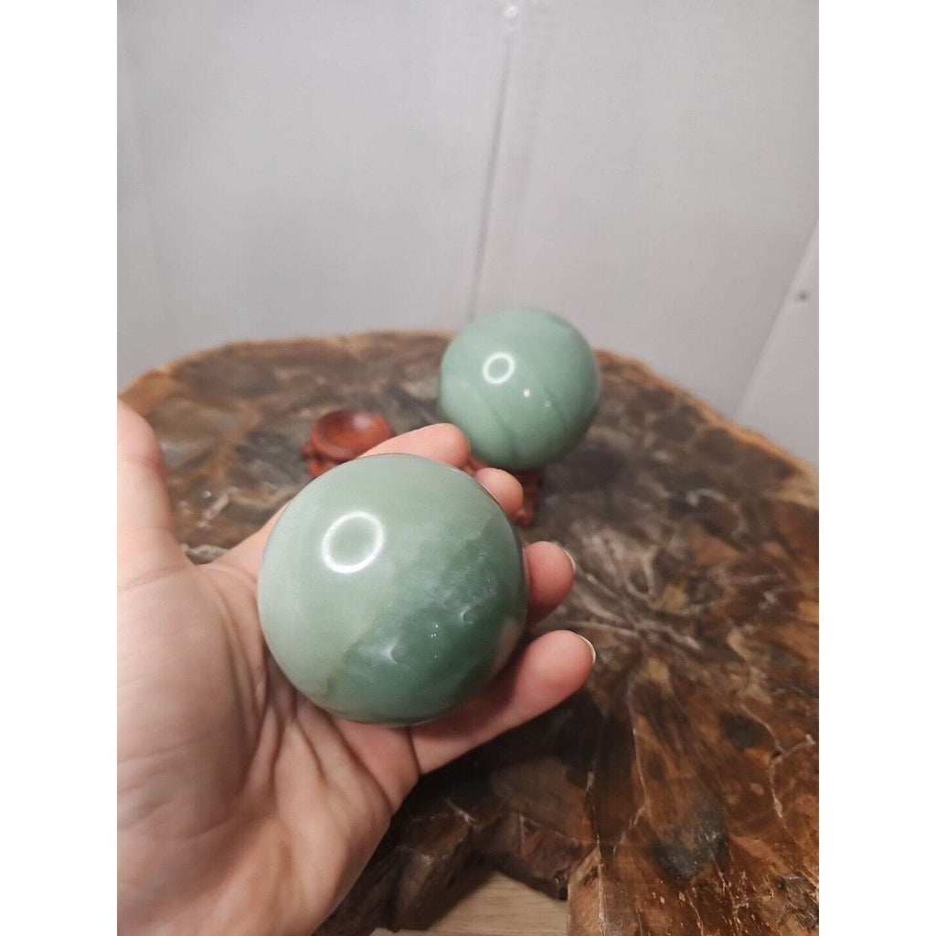 1.88LB 2Pcs A Set Of Natural Jade Crystal Jasper Sphere Ball Polished W/Stands