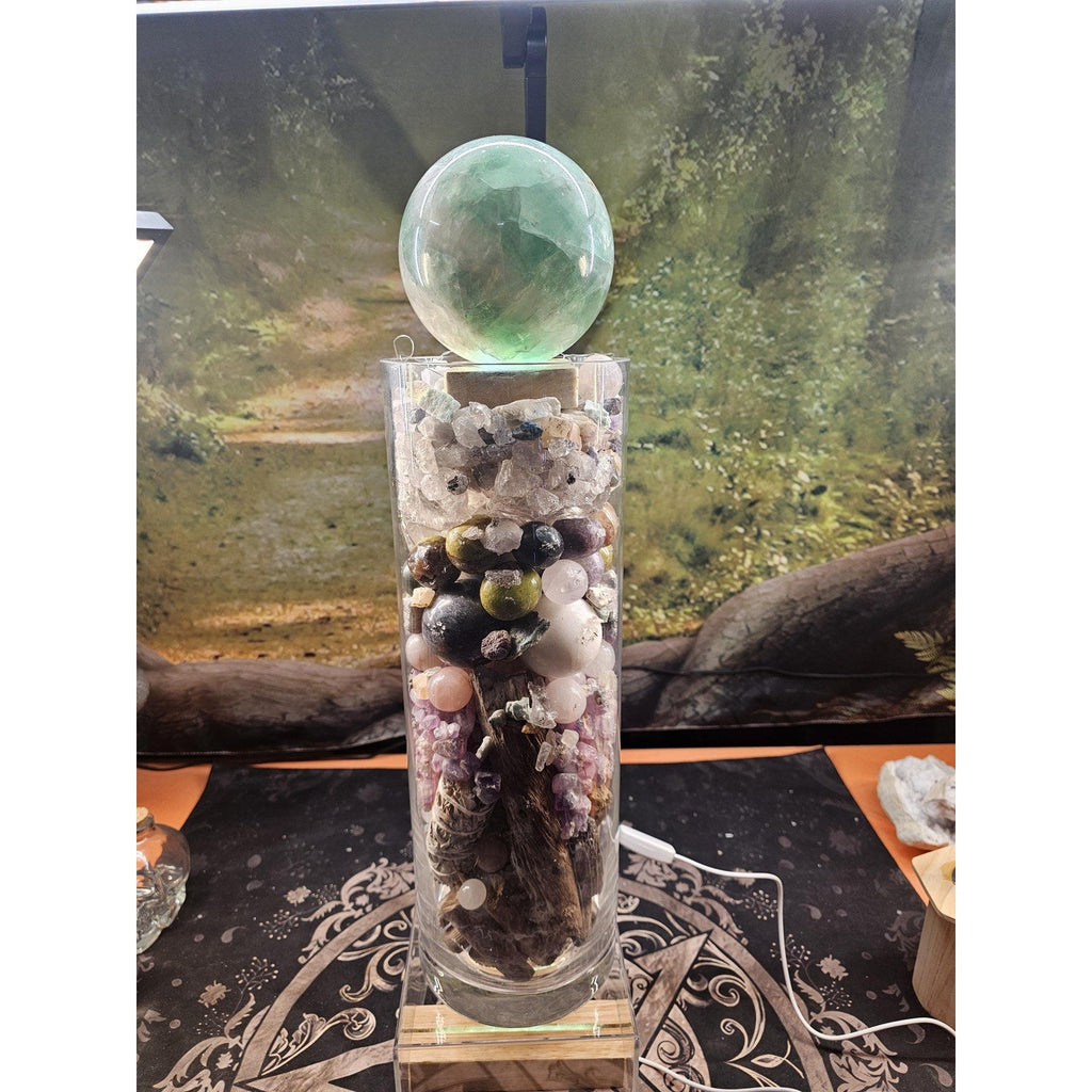 22lb Mixed Crystal Vase Collection - LED Fluorite Sphere & Amethyst | CrystalCloud Company