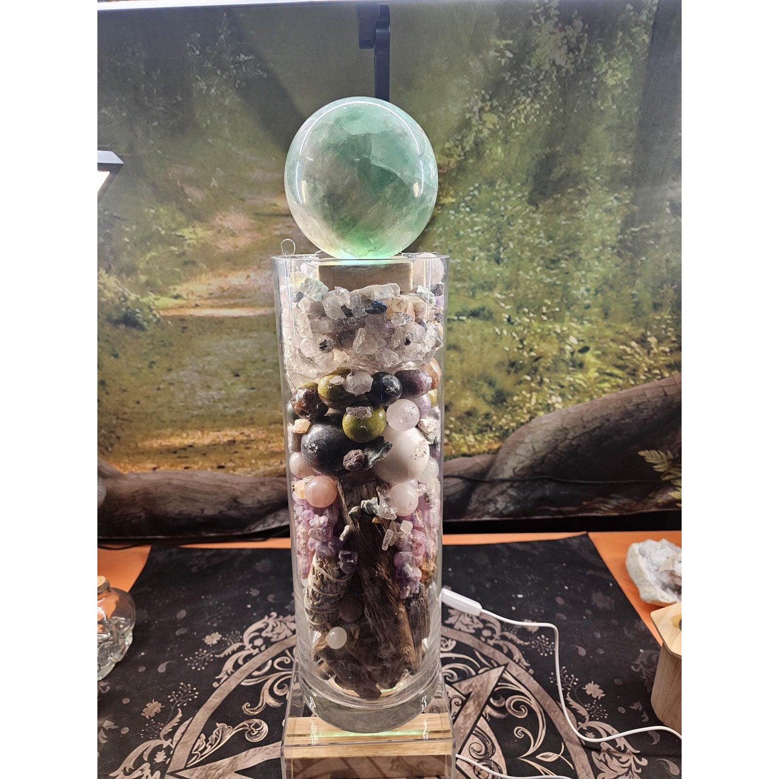 22lb Mixed Crystal Vase Collection - LED Fluorite Sphere & Amethyst | CrystalCloud Company