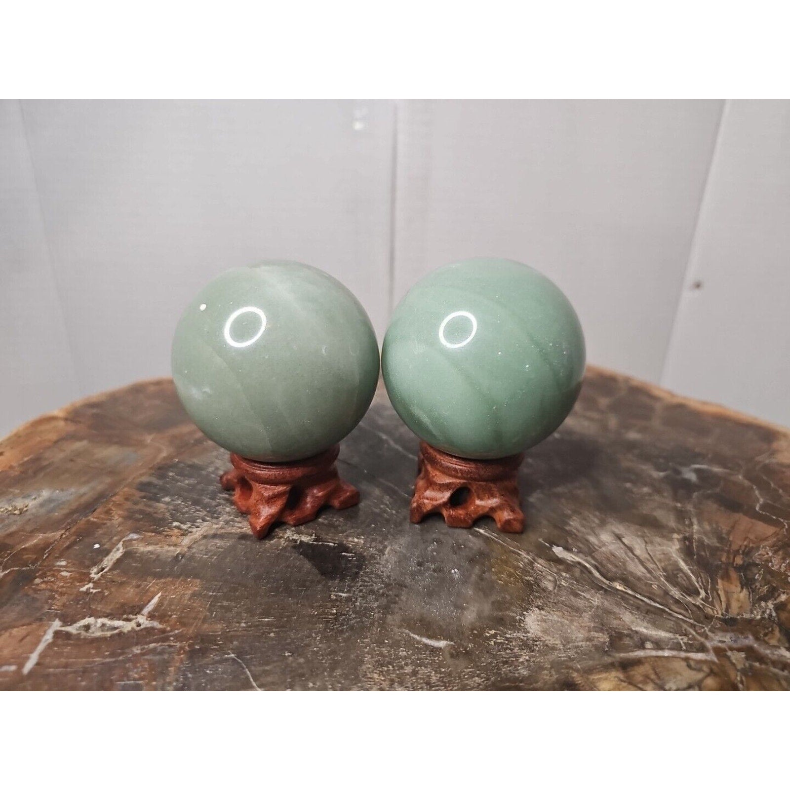 1.88LB 2Pcs A Set Of Natural Jade Crystal Jasper Sphere Ball Polished W/Stands