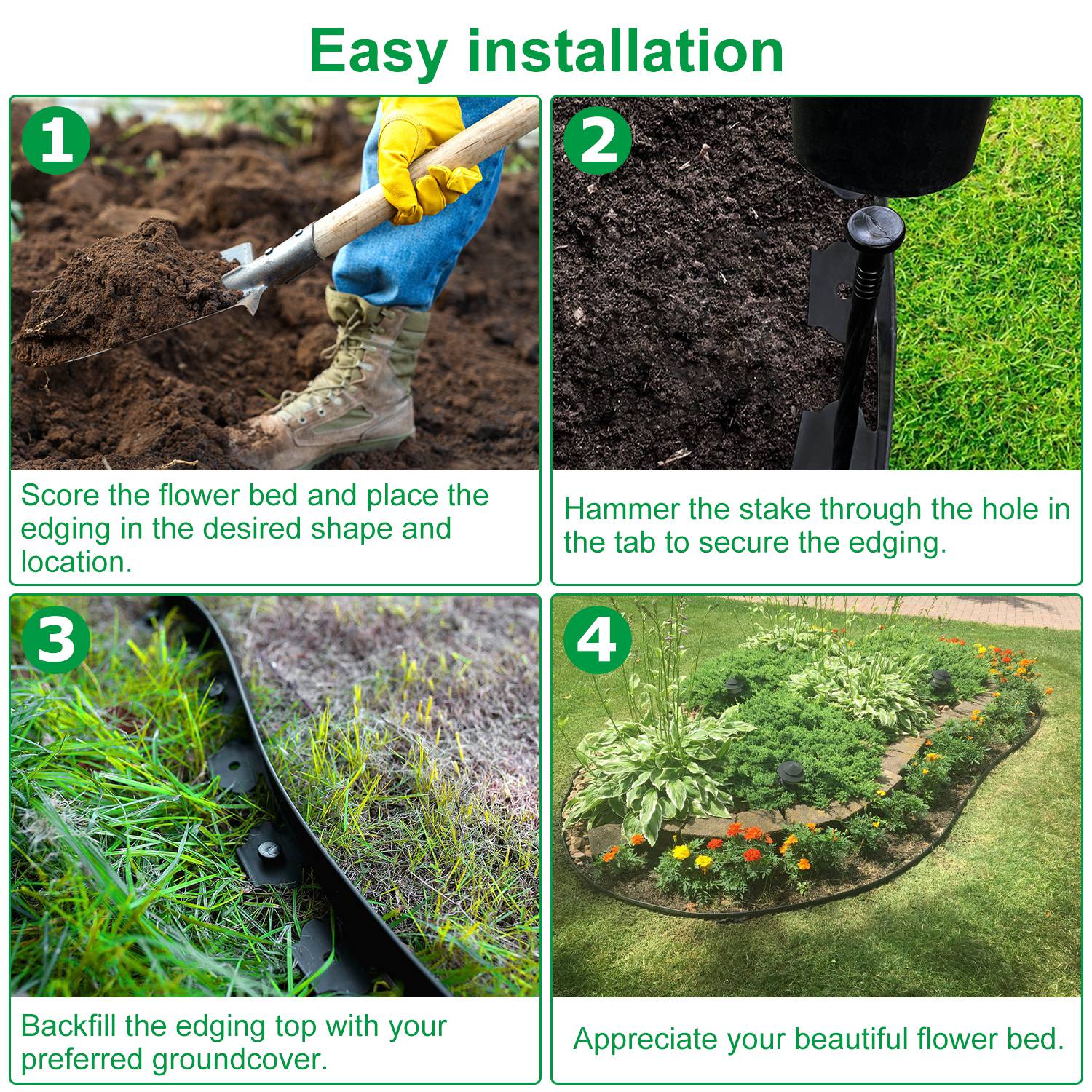 100FT Non-Digging Plastic Garden Edging Kit Plastic Garden Border with 90 Spikes 2In Tall Border Edging for Garden Lawn Yard Flower Beds