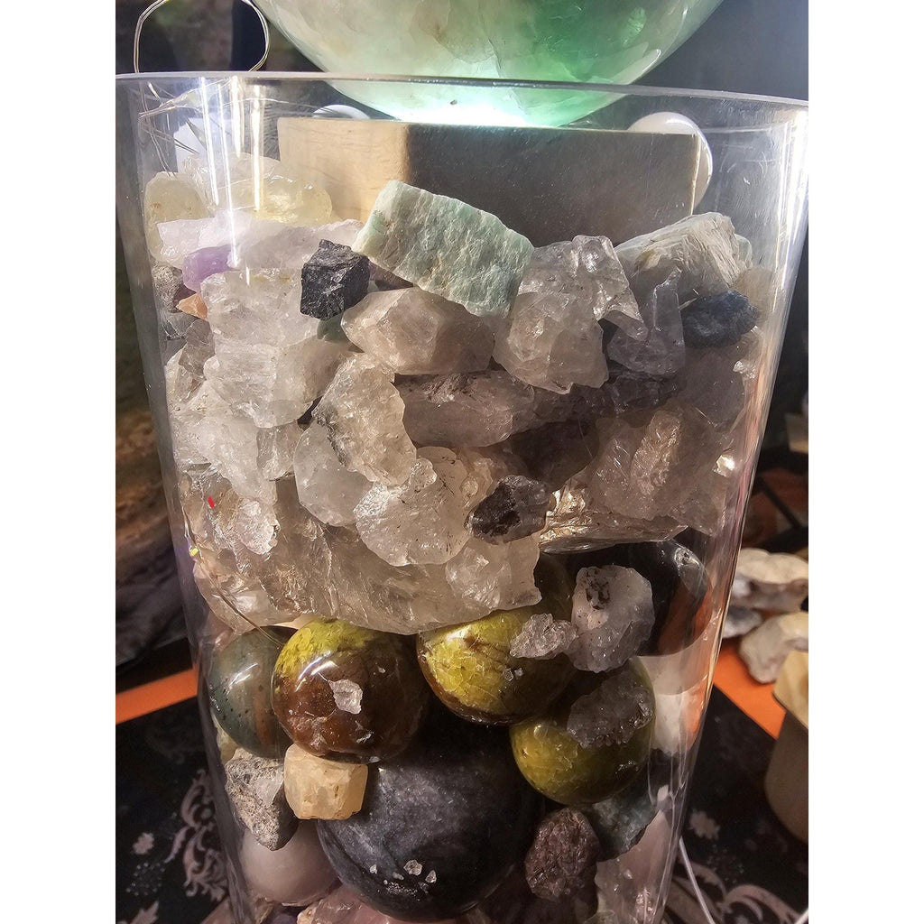 22lb Mixed Crystal Vase Collection - LED Fluorite Sphere & Amethyst | CrystalCloud Company