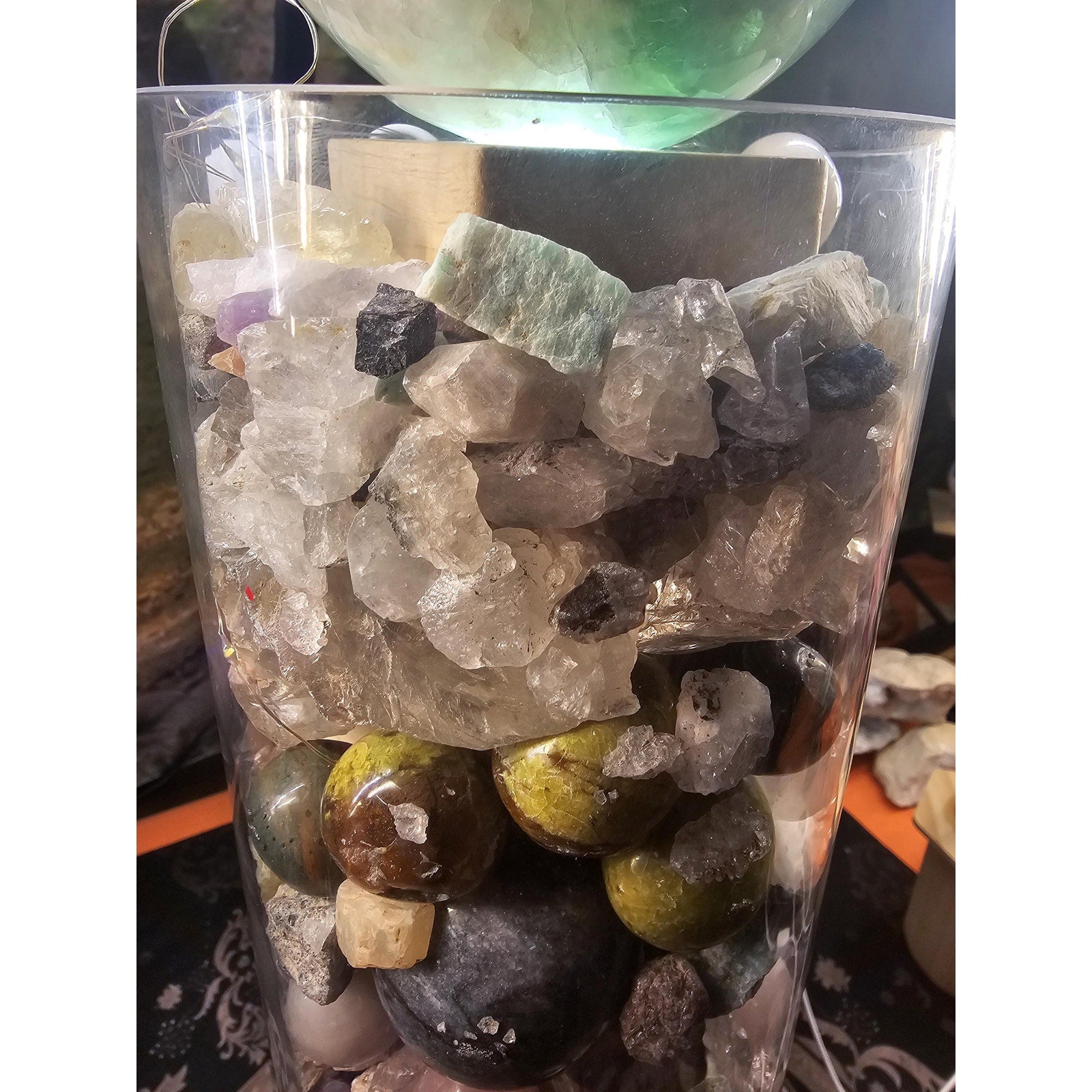 22lb Mixed Crystal Vase Collection - LED Fluorite Sphere & Amethyst | CrystalCloud Company