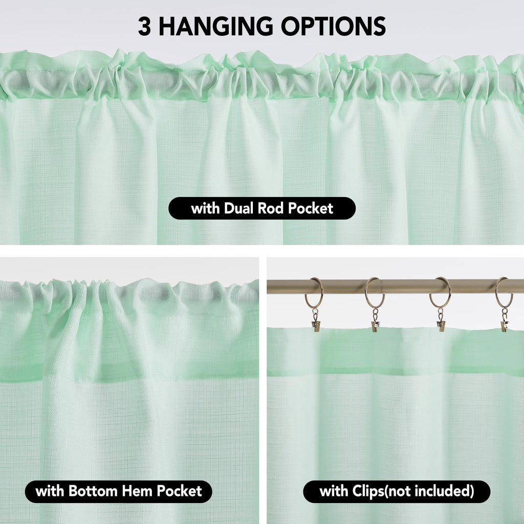 Linen Look Thermal Privacy Cafe Curtains, 2 Panels