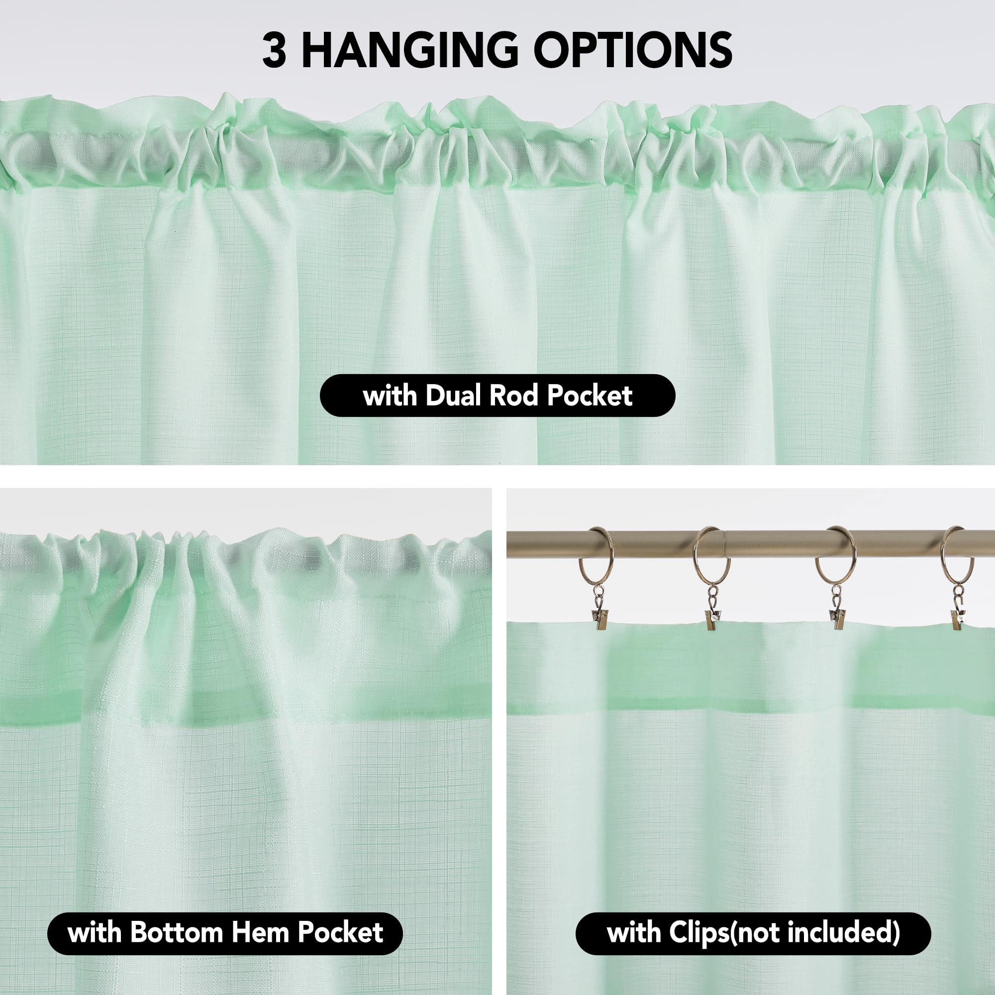 Linen Look Thermal Privacy Cafe Curtains, 2 Panels