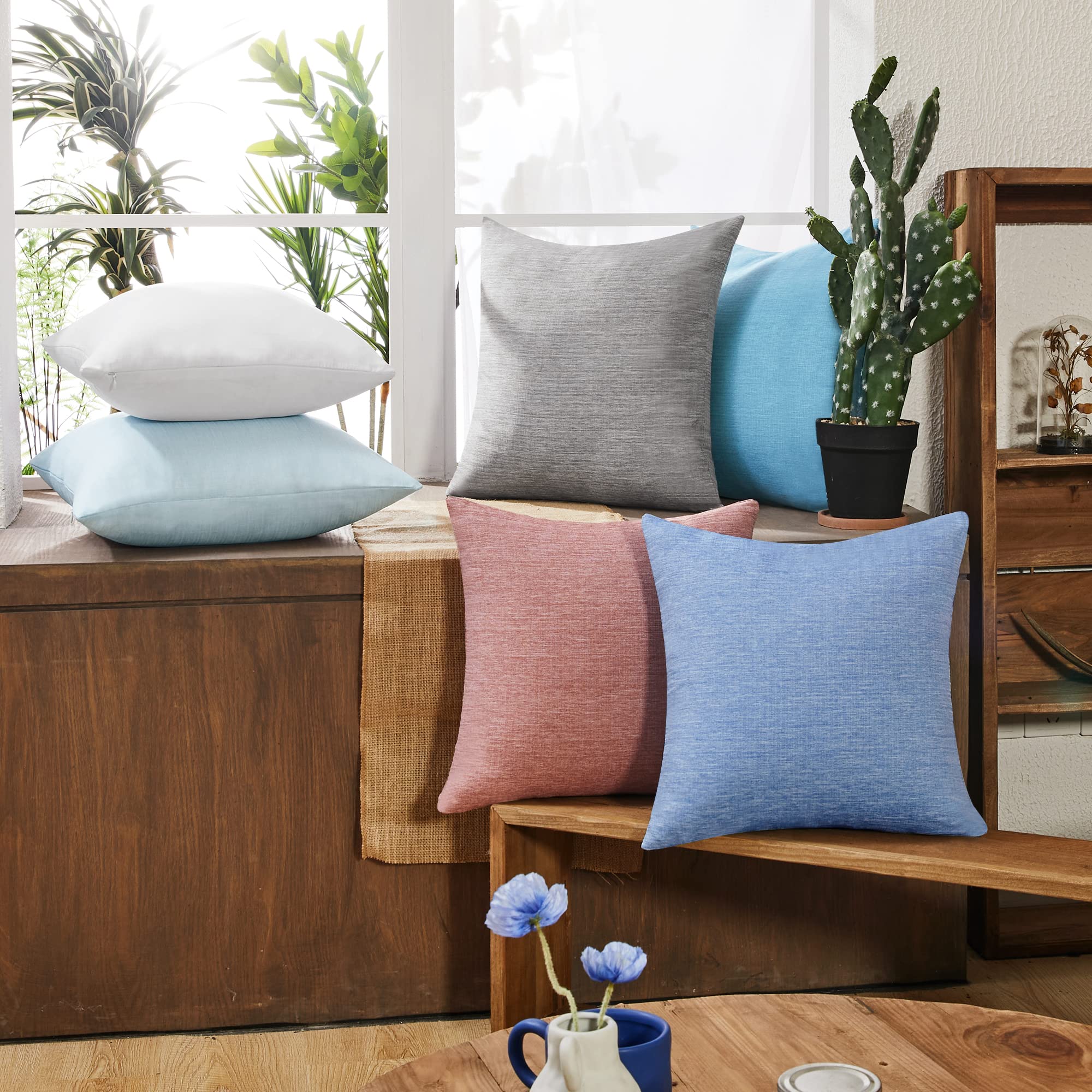 Faux Linen Pillow Covers, 18x18 Inch, Set of 4