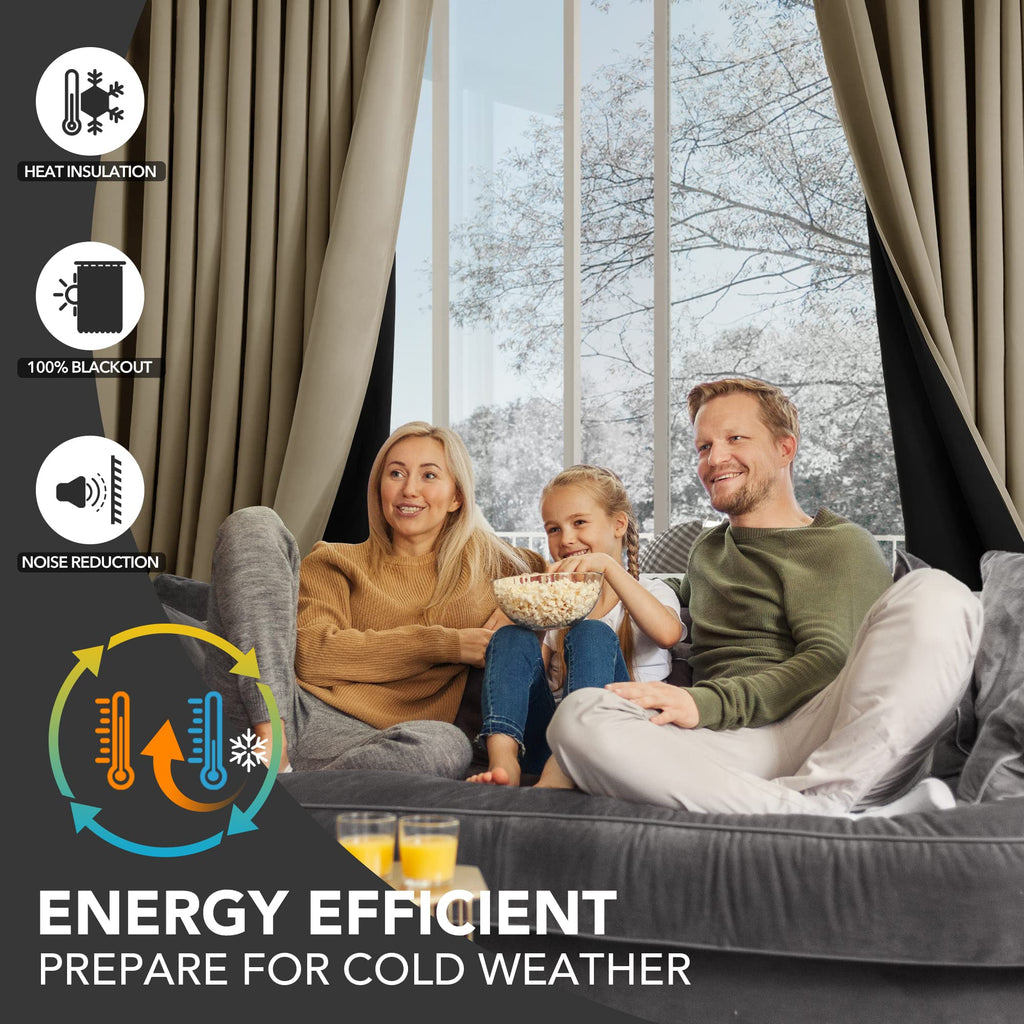 2-Layer Thermal Blackout Curtains, Tan, 52x72 Inch