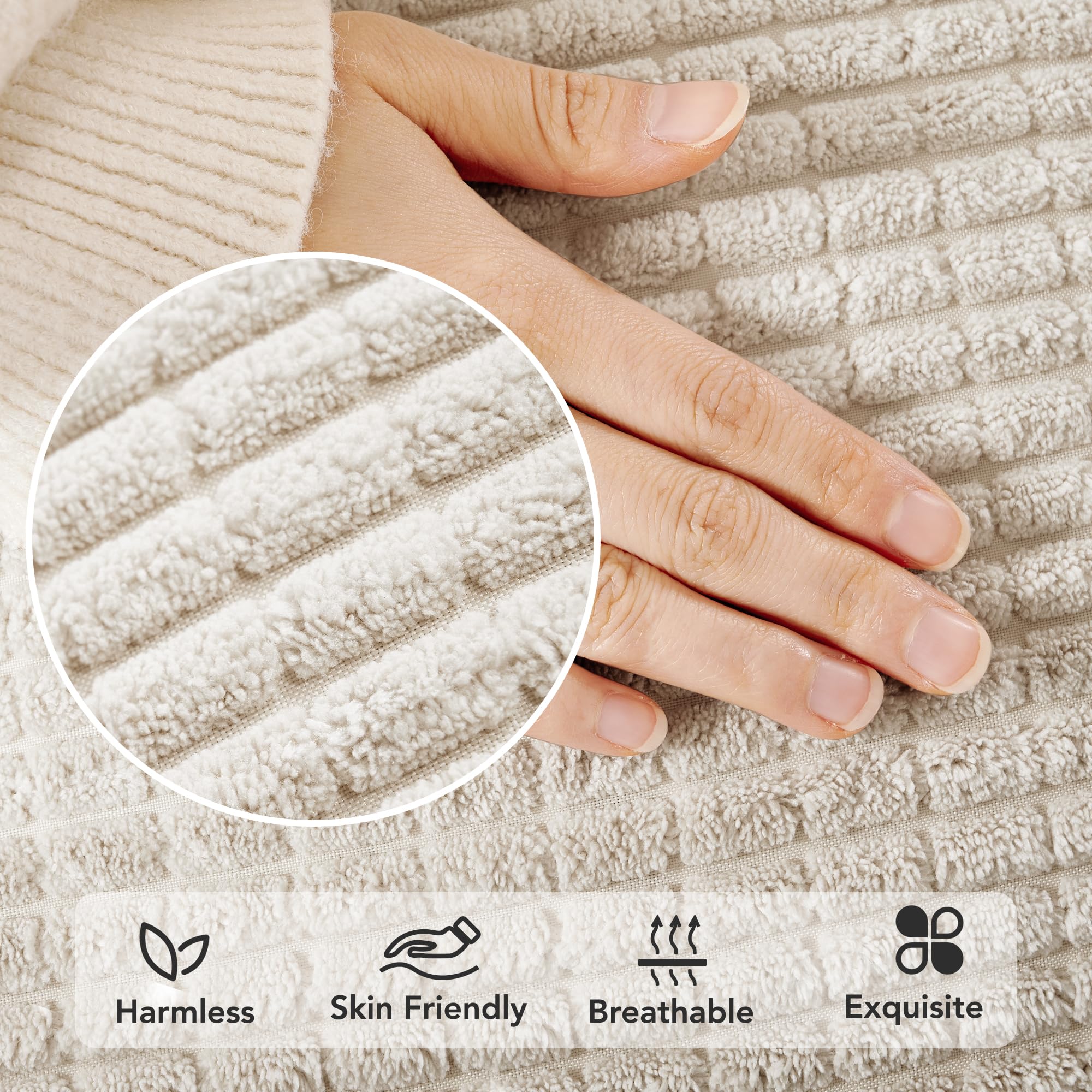 Corduroy Throw Pillow Covers, Cream White, 4PCS