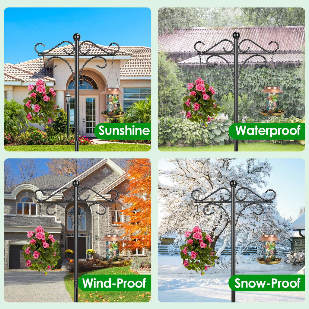 2 Packs 91in Heavy Duty Double Shepherds Hook Bird Feeder Pole Garden Hanging Holder with 5 Adjustable Height 5 Prong Base for Bird Feeder Garden Plan
