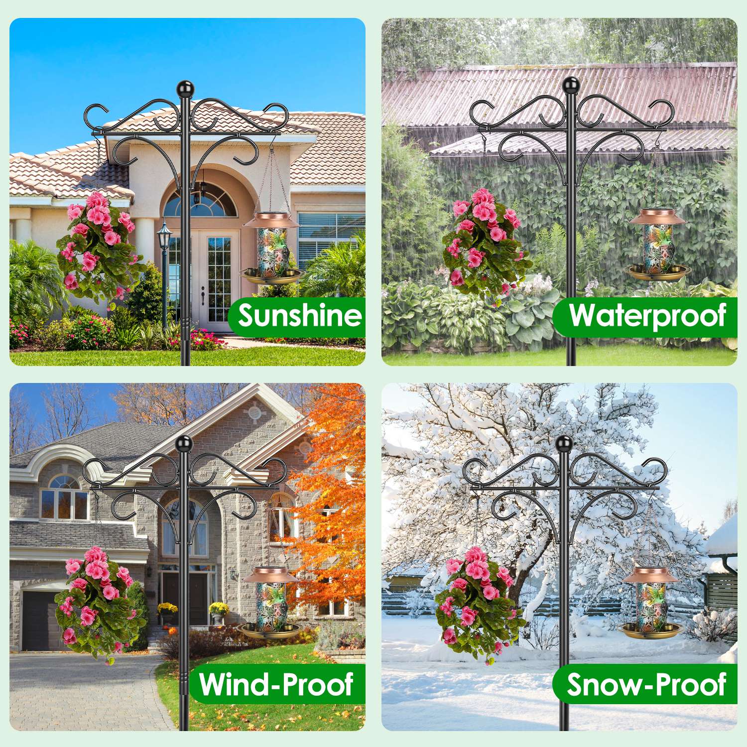 2 Packs 91in Heavy Duty Double Shepherds Hook Bird Feeder Pole Garden Hanging Holder with 5 Adjustable Height 5 Prong Base for Bird Feeder Garden Plan