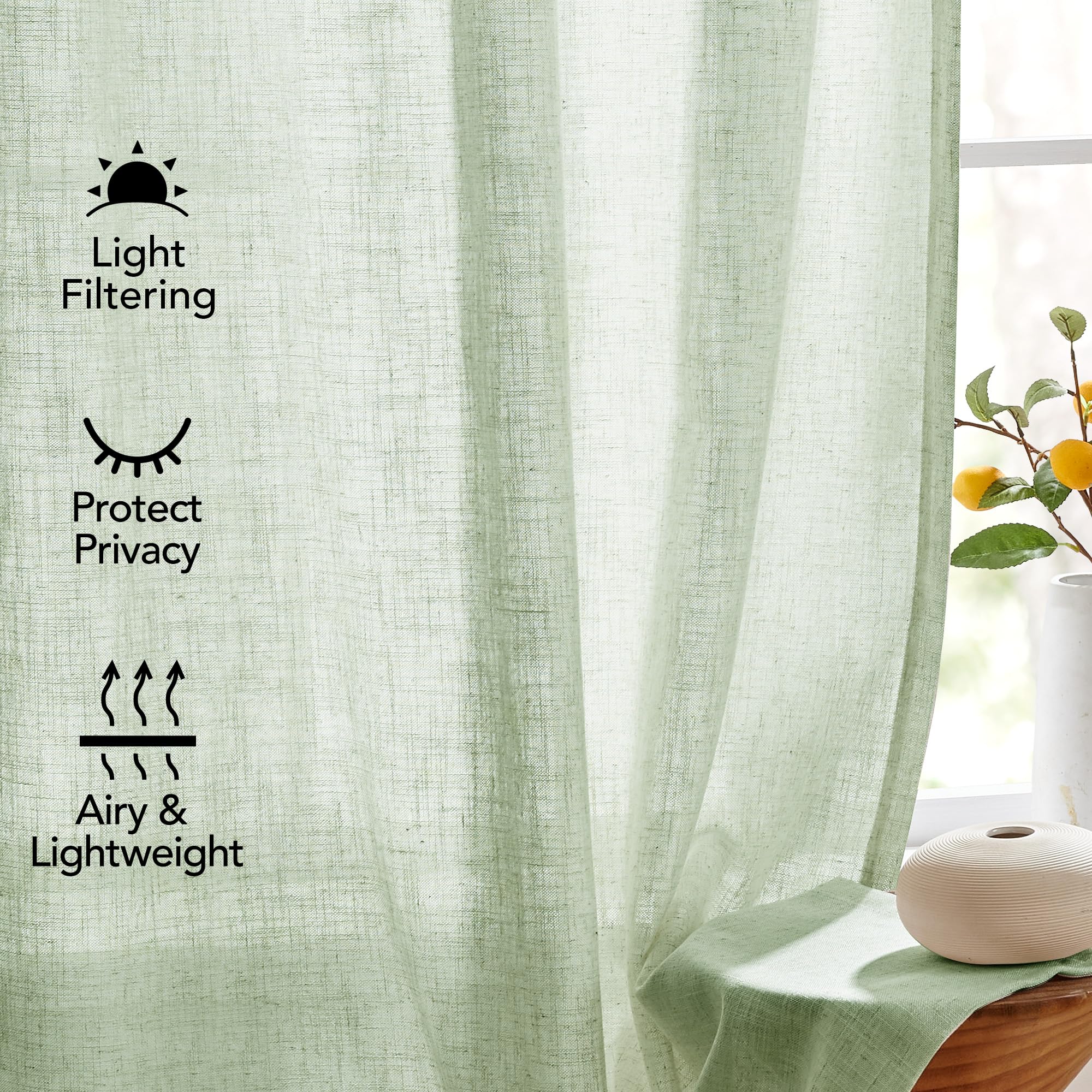 Light Filtering Linen Drapes, Back Tab & Rod Pocket