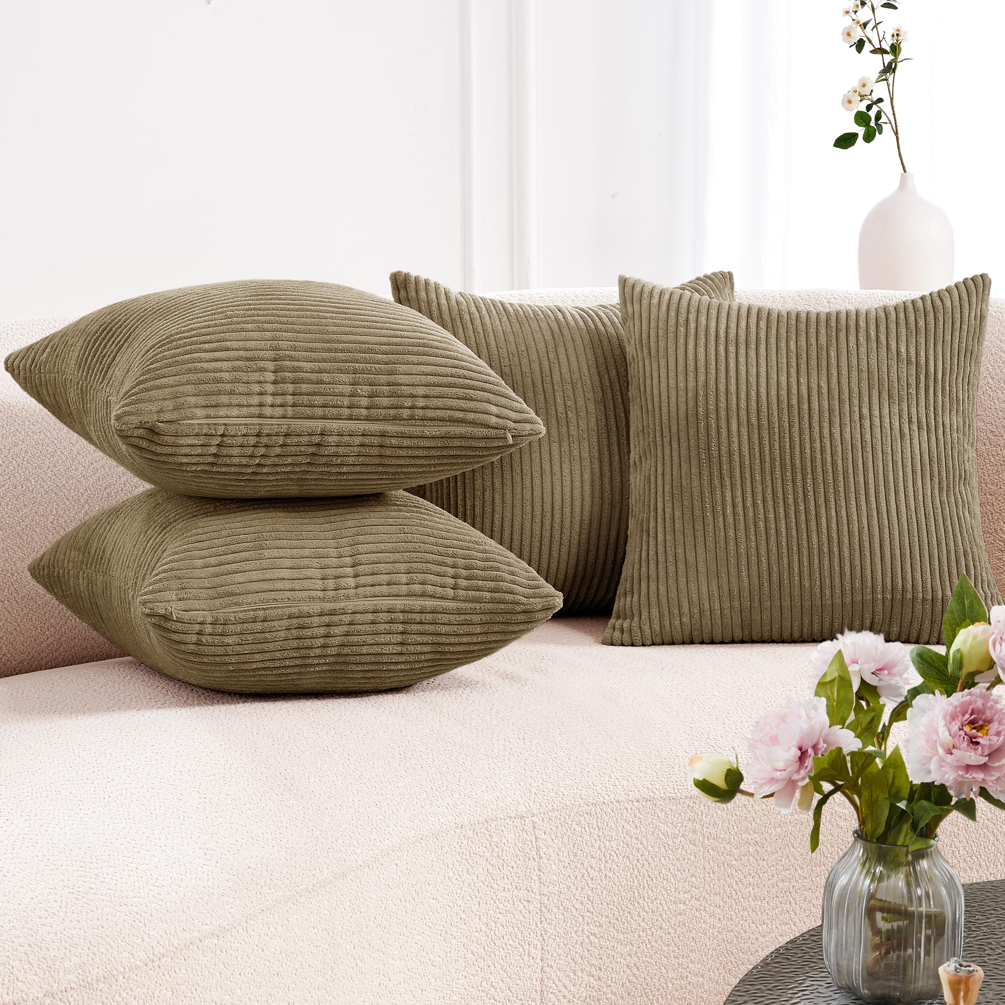 Corduroy Throw Pillow Covers, Cream White, 4PCS