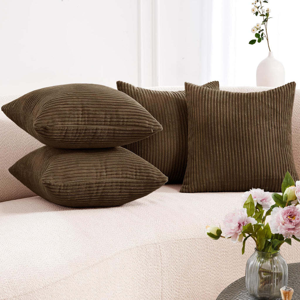 Corduroy Throw Pillow Covers, Cream White, 4PCS