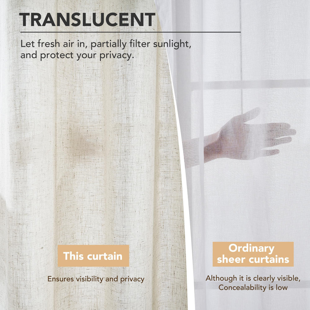 Linen Look Boho Semi-Sheer Curtains, 52x63 Inch, 2 Panels