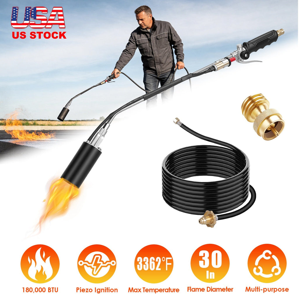 180,000 BTU Propane Weed Torch Heavy Duty Weed Burner Flame Weeder with 10FT Hose Piezo Ignition Adjustable Flame Control for Weeds Ice Snow Asphalt F