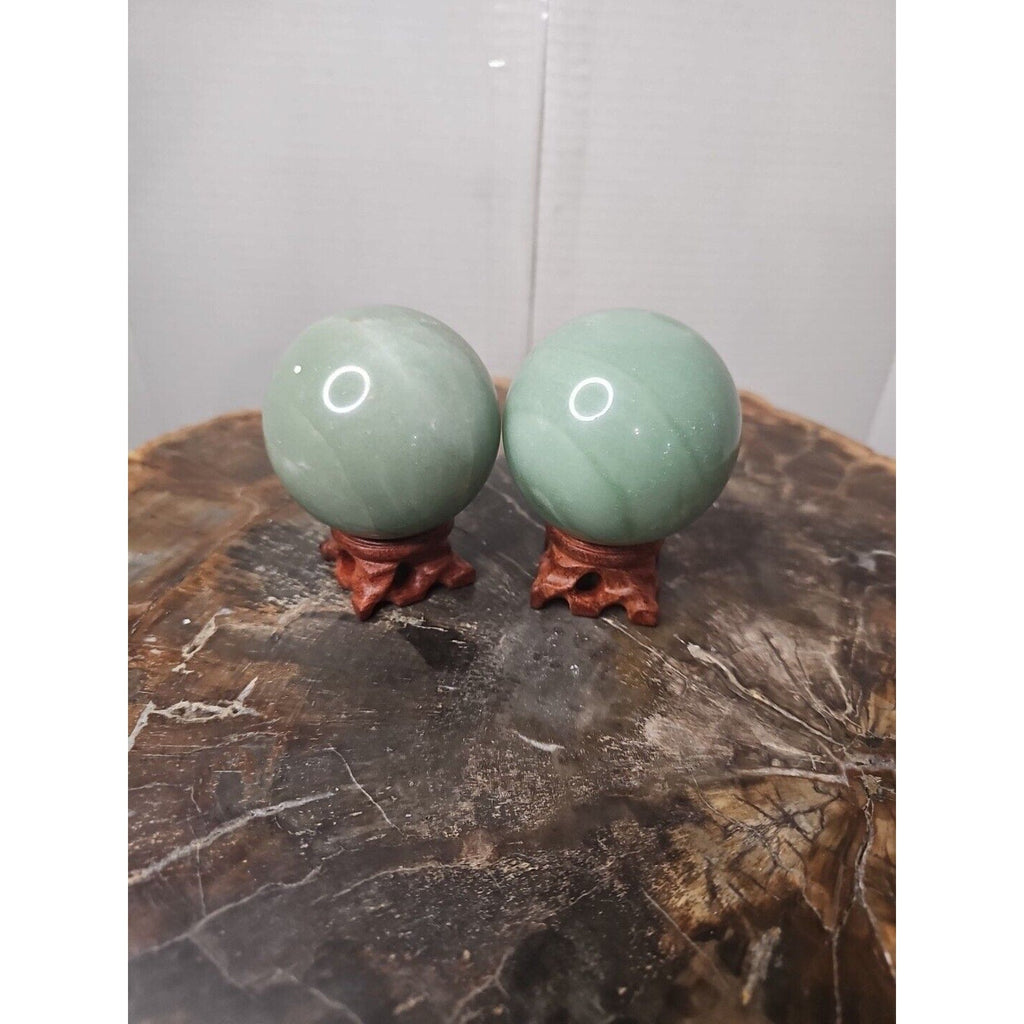 1.88LB 2Pcs A Set Of Natural Jade Crystal Jasper Sphere Ball Polished W/Stands