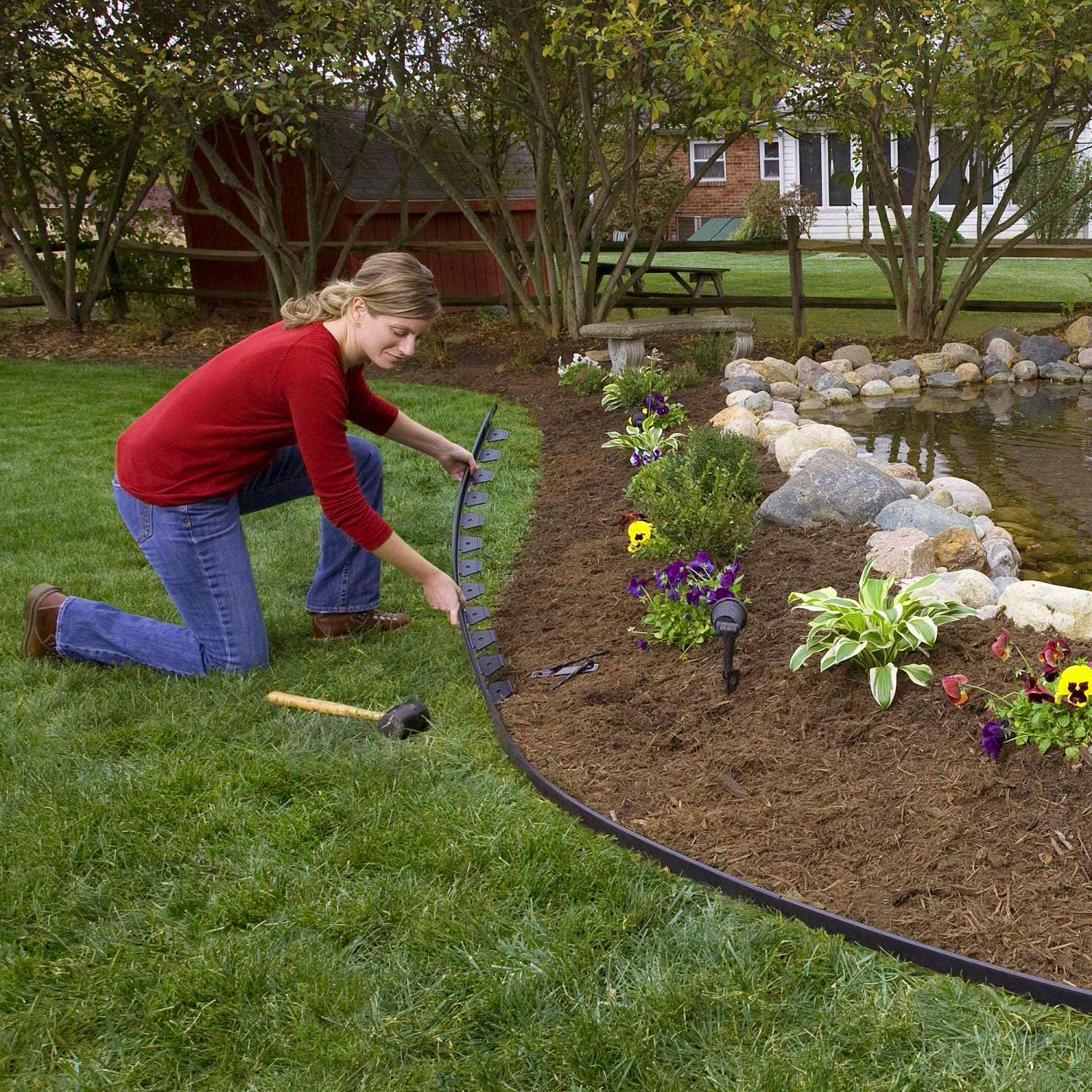 100FT Non-Digging Plastic Garden Edging Kit Plastic Garden Border with 90 Spikes 2In Tall Border Edging for Garden Lawn Yard Flower Beds
